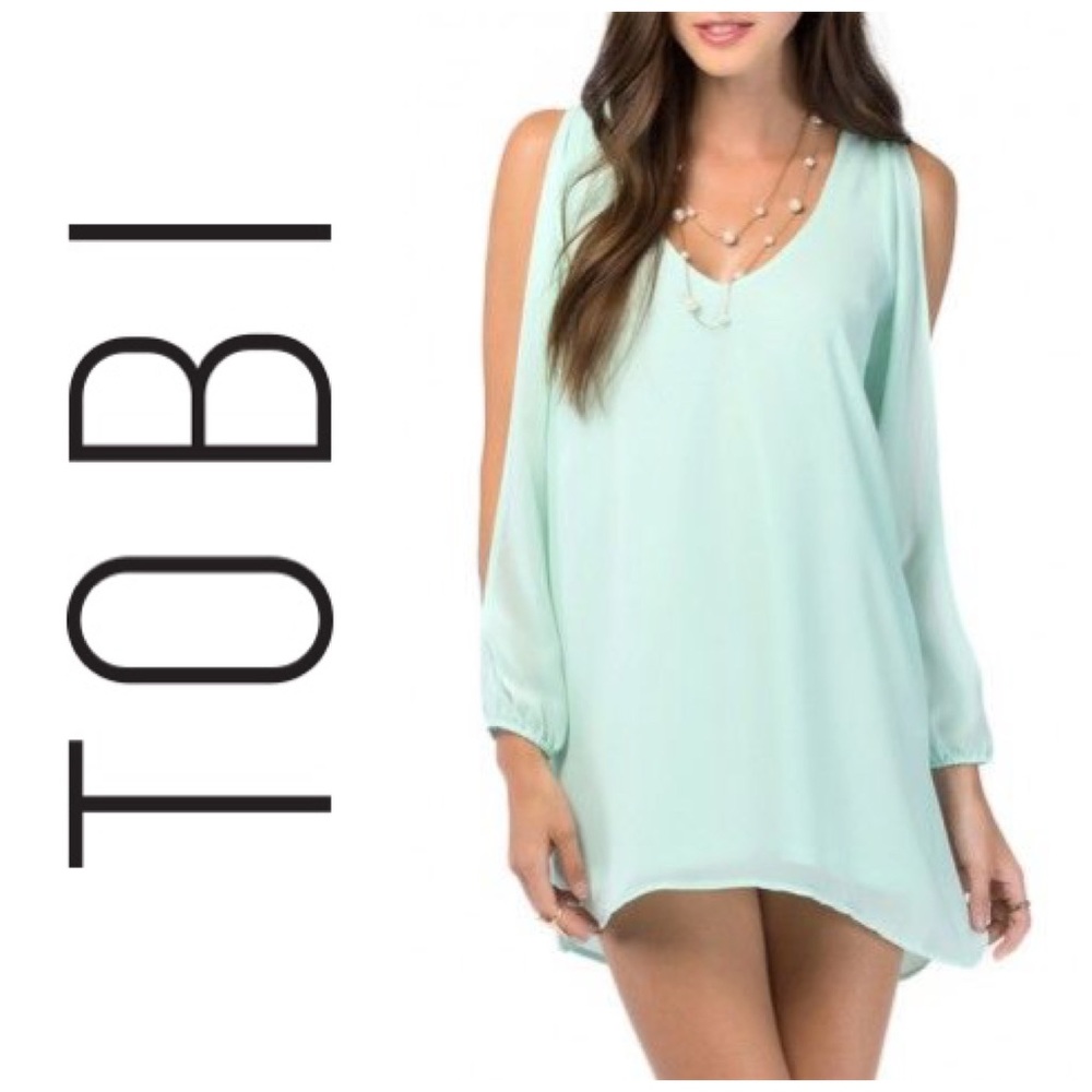 TOBI Mint Split Sleeve Chiffon Tunic Dress